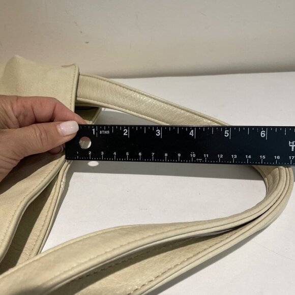 DS Faux Leather Tote Bag Purse Satchel Large Beige Studded Lazer Cut Zippers - Picture 11 of 11